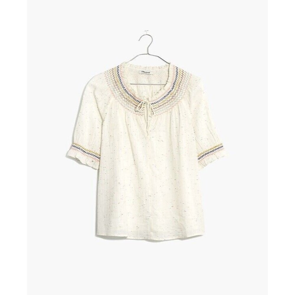 Madewell Rainbow Smocked Peasant Cotton Top Speckled Size Large NWT Boho - Picture 5 of 5
